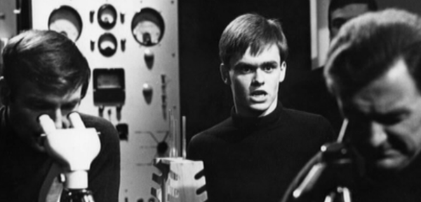 Angry young man in laboratory