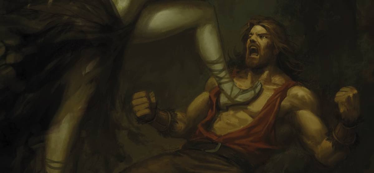 Hercules being pushed down by vampire woman.